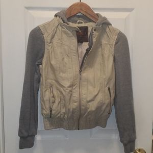 Women's Vegan Leather and Cotton Sweatshirt Jacket